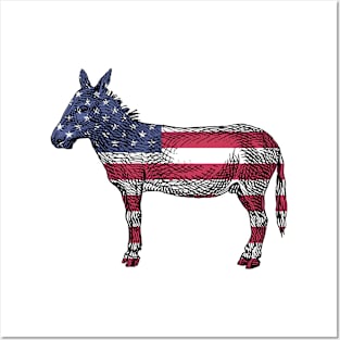 Democrats donkey in colours of american flag Posters and Art